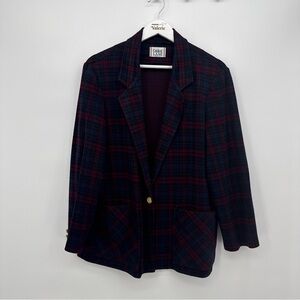 Cricket Lane Vintage Blue & Red Plaid Lightweight Blazer Jacket Size 10 Preppy